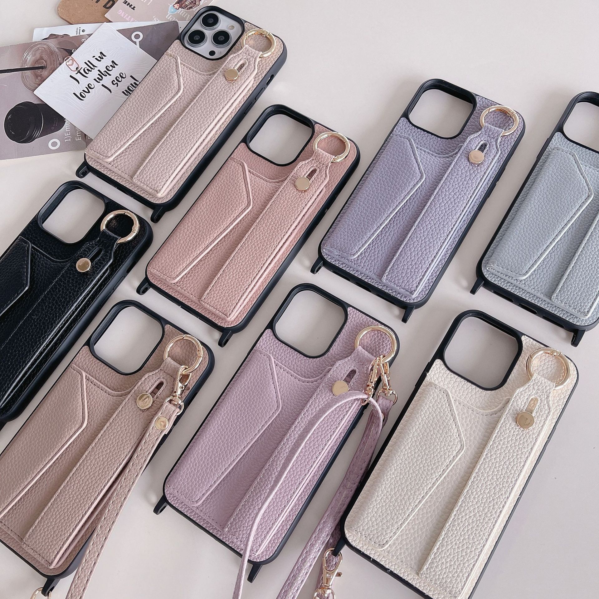 TechGlobe Suitable For IPhone 17 Pro Max Wrist Phone 12/13 Crossbody Shoulder Strap Card Slot Protective Leather Case_voghion.com