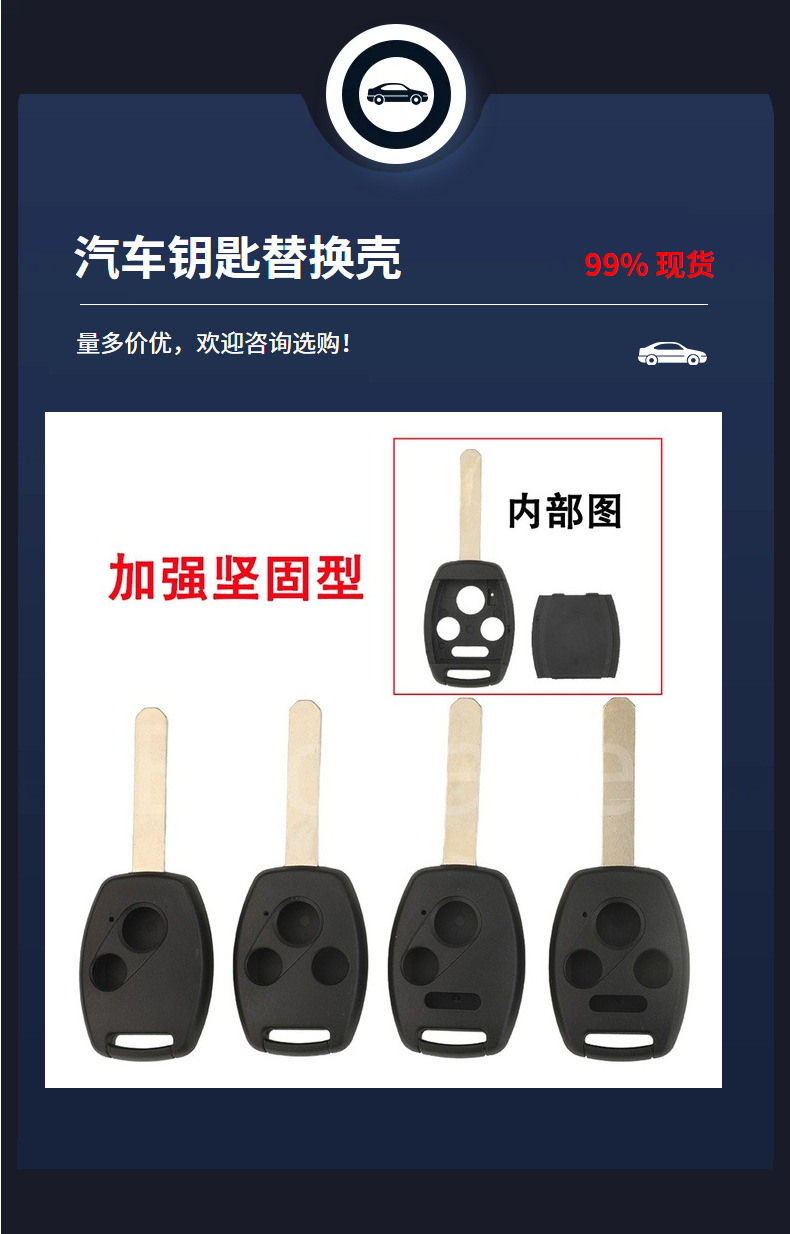 Suitable for Honda Fit, Crv, City, Odyssey, Accord Straight Key Replacement Shell, Enhanced and Sturdy Type