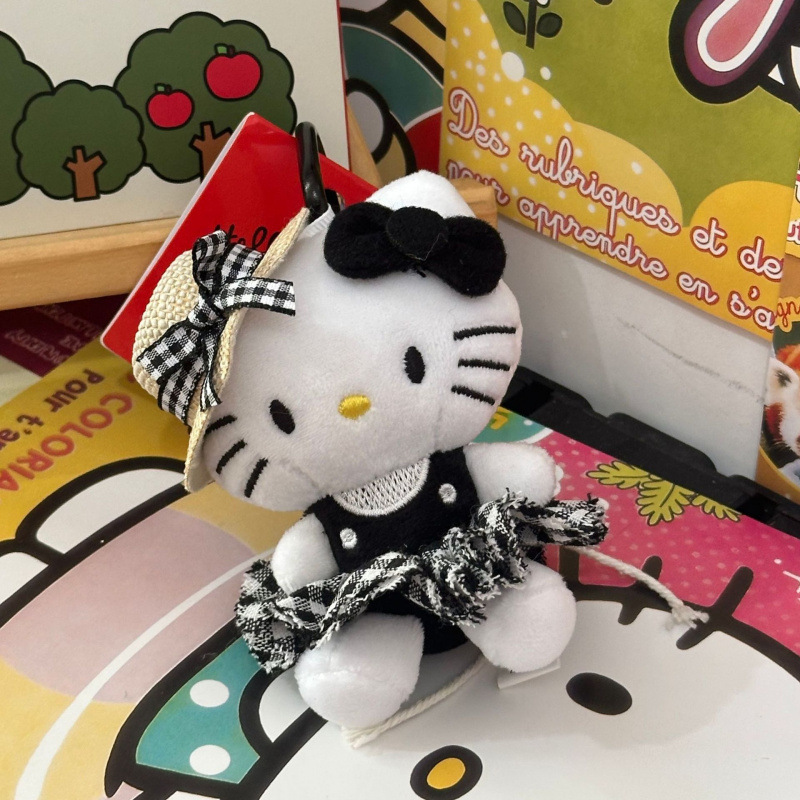 黑色草帽kitty帽宝宝挂件爱心扣公仔玩偶可爱赫本风挂饰钥匙扣|undefined
