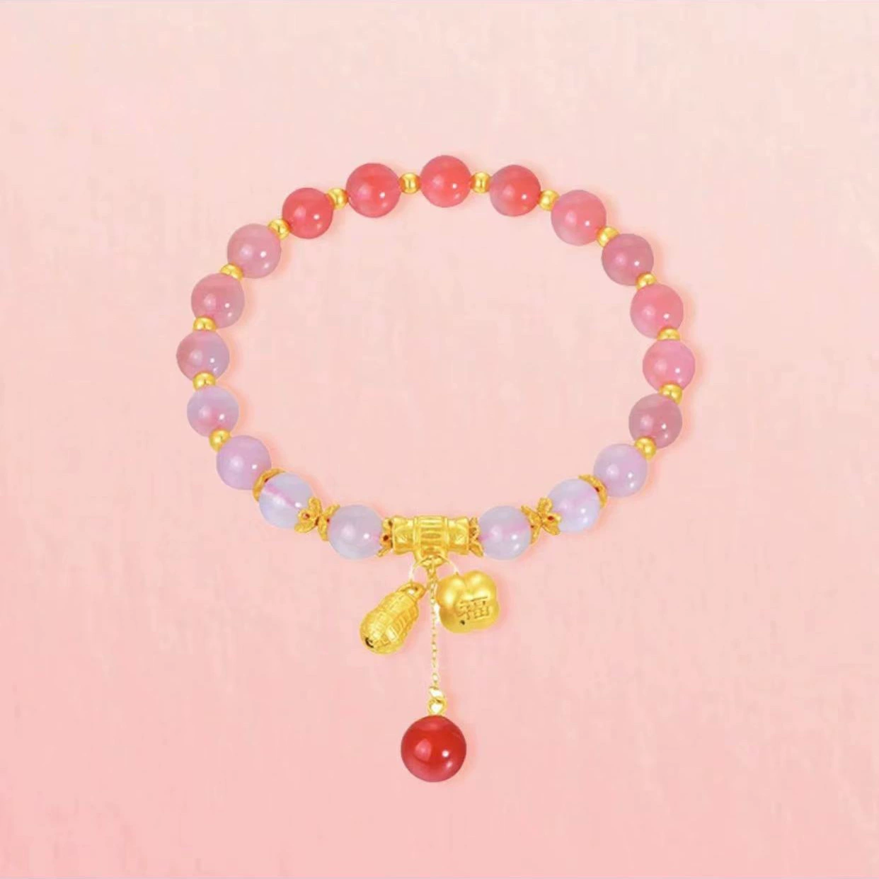 Браслет с агатами S925 Good Things Peanut Peach Fortune, изысканный браслет с градиентными цветами, интернет-магазин Live Hot Style