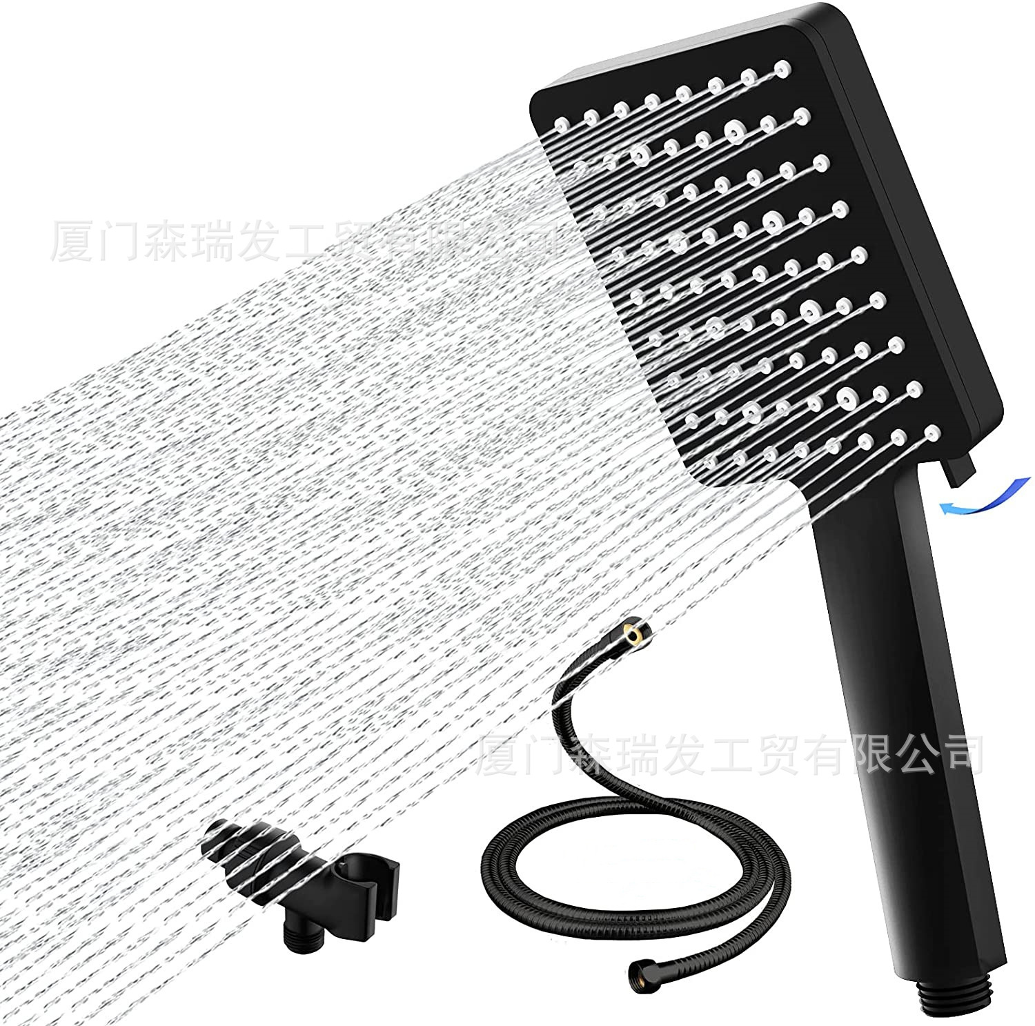 Amazon Square Handheld Shower Head 6-Function Supercharged European and American Shower Head 6-Speed Matte Black Handheld Shower Head Set