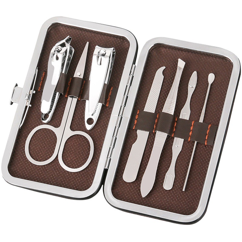 In-Stock Nail Clipper Set, Plaid Pattern Seven-Piece Set, Nail Scissors, Trimming and Manicure Tools, Complete Set, Wholesale Boxed