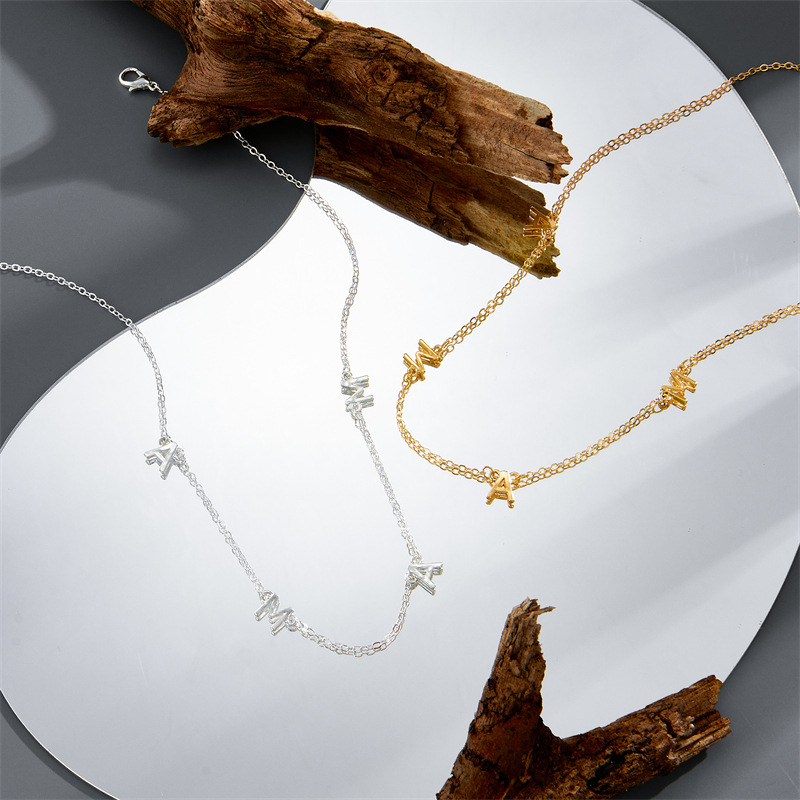 Copper Plated 14 Real Gold Letter Pendant Simple Clavicle Chain