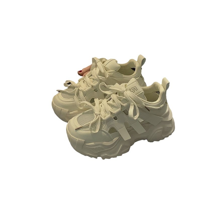 Zapatos de padre de malla para mujeres verano nuevos zapatos de mujer huecos zapatos deportivos casuales transpirables zapatos de altura pequeños