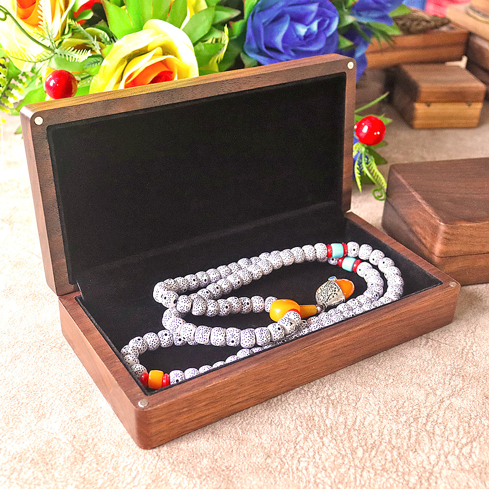 加宽珠宝手串首饰项链黑胡桃木盒吊坠饰品佛珠手链挂饰收藏收纳盒