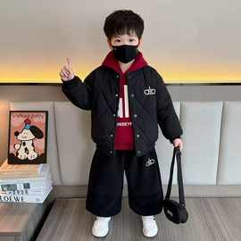 男童夹棉棒球服外套秋冬款2025新款儿童冬季宝宝加绒卫衣三件套潮