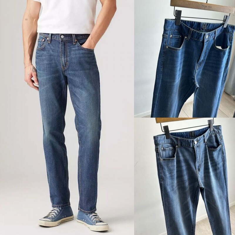Men's high-stretch, washed cotton denim pants, new spring/autumn style, versatile, breathable, slim-fit trousers, 6598