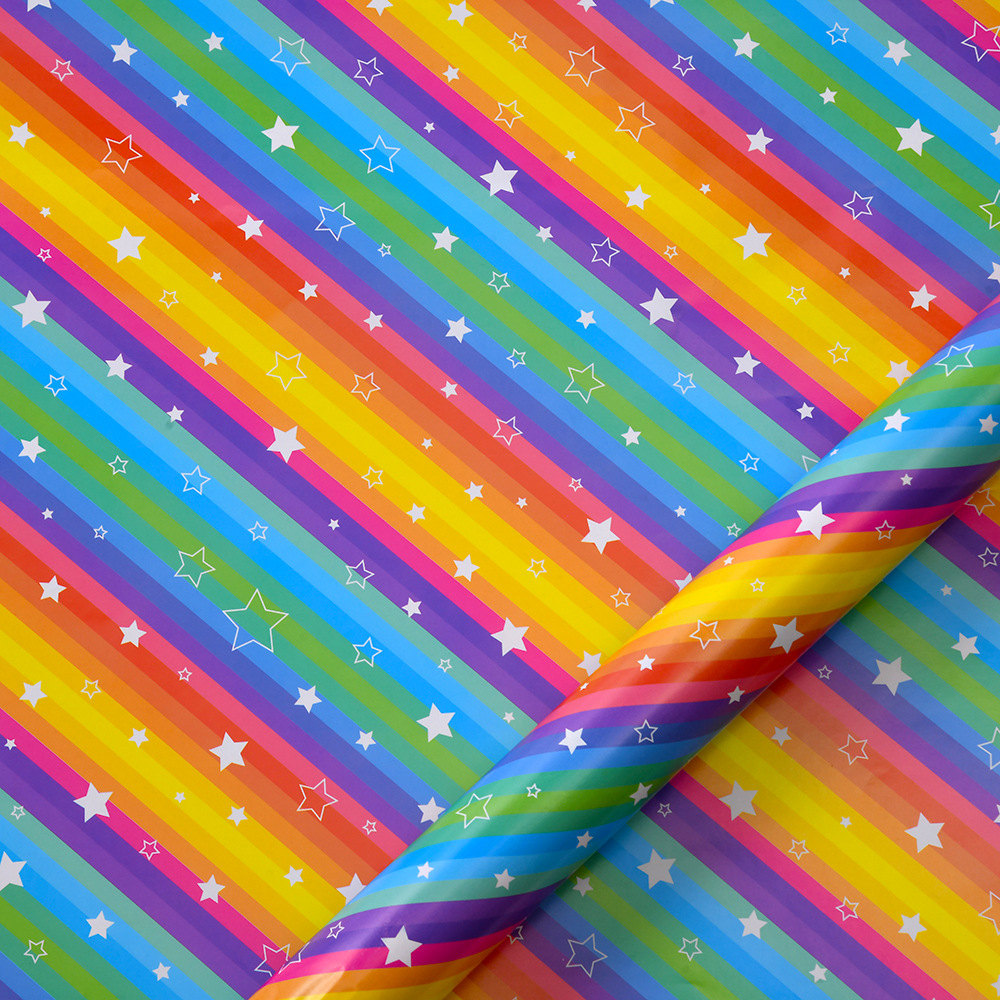 Papel de regalo de cumpleaños con estrellas de cinco puntas y letras coloridas de Amazon, papel de regalo creativo con dibujos animados para libros.