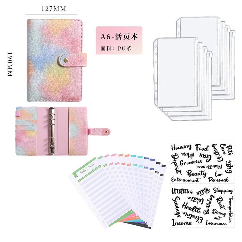 En stock transfronterizo A6 macaron cuaderno color mágico Etiqueta de papel de la perla PU libro de mano A7 libro de hojas sueltas libro de presupuesto en efectivo