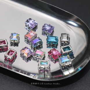 ✅ October~High-Transparency Small Sugar Cube French Embroidery Rectangular Hand-Sewn Diamond Bracelet Jewelry with Decorative Claw Diamond Material