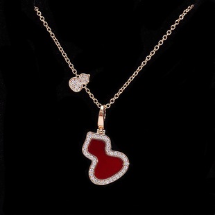 Double-Layered Diamond-Encrusted Shell Gourd Clavicle Necklace Pendant for Women, Versatile Titanium Steel Rose Gold Color, Internet Celebrity Style Necklace
