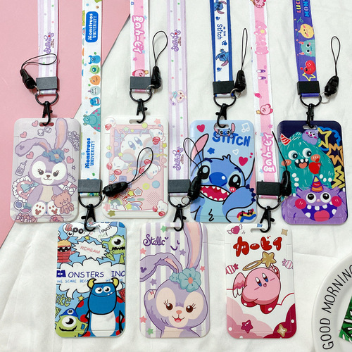 Student bus card holder halter neck long rope cartoon meal card ABS campus card Charlie storage card holder Stitch cute