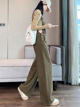 减龄牛仔背带裤女阔腿裤春秋新款显瘦宽松气质复古拖地连体裤