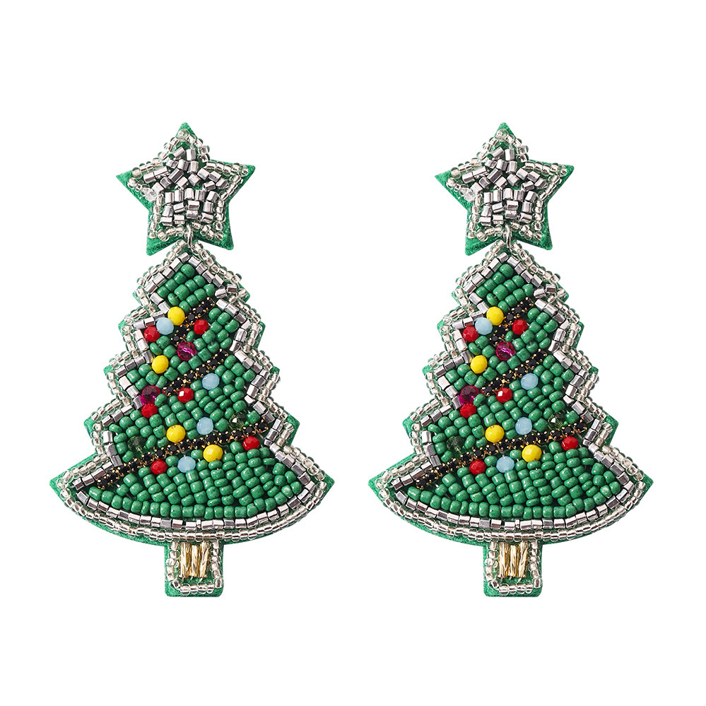 14g Weight 0.03µm-0.05µm Gold Plating Thickness 1 Pair Christmas Fashion Christmas Tree Braid Plastic Beads Drop Earrings