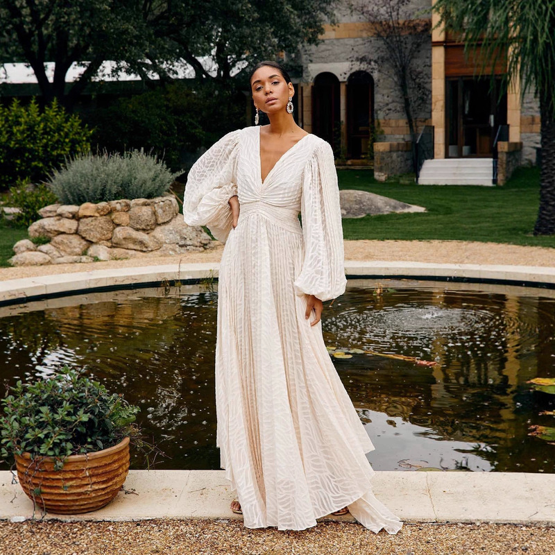 Independent Site Amazon European and American Women's Dress Long-Sleeve Oversized Jacquard Pleated Lantern Sleeve Gown for Women 8171 Independent Site Amazon European and American Women's Dress Long-Sleeve Oversized Jacquard Pleated Lantern Sleeve Gown for Women 8171