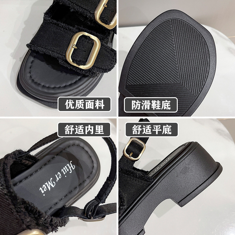 2024 nuevas sandalias explosivas de comercio exterior de Roma moda femenina de alto valor facial lienzo casual zapatos de playa de verano