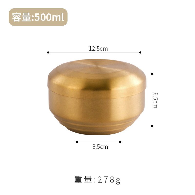 韩式不锈钢带盖米饭碗汤碗304加厚小碗防烫金色双层隔热泡菜碗|undefined