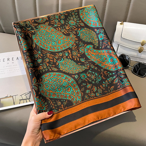  New Korean Style Cashew Pattern Spring and Autumn Imitation Silk Mid-Length Silk Scarf Fashionable Western Style Air Conditioning Scarf Dual-Purpose Shawl