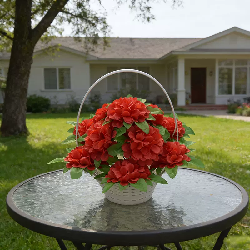 工厂仿真花现货批发清明花便捷摆放11头园菊仿真菊花篮清明用品