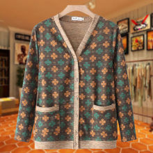 中老年胖妈妈春秋薄款领外套女宽松显瘦大码弹力开衫长袖衣服潮