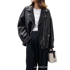 2025四季の越境商品のカジュアルな緩い機関車の皮の服のコートの女性の緩い流行のpu皮のジャケットの上着