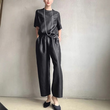 人丝香云纱莨绸真丝九分橡筋休闲宽松烟管裤女2026新款春夏慵懒显