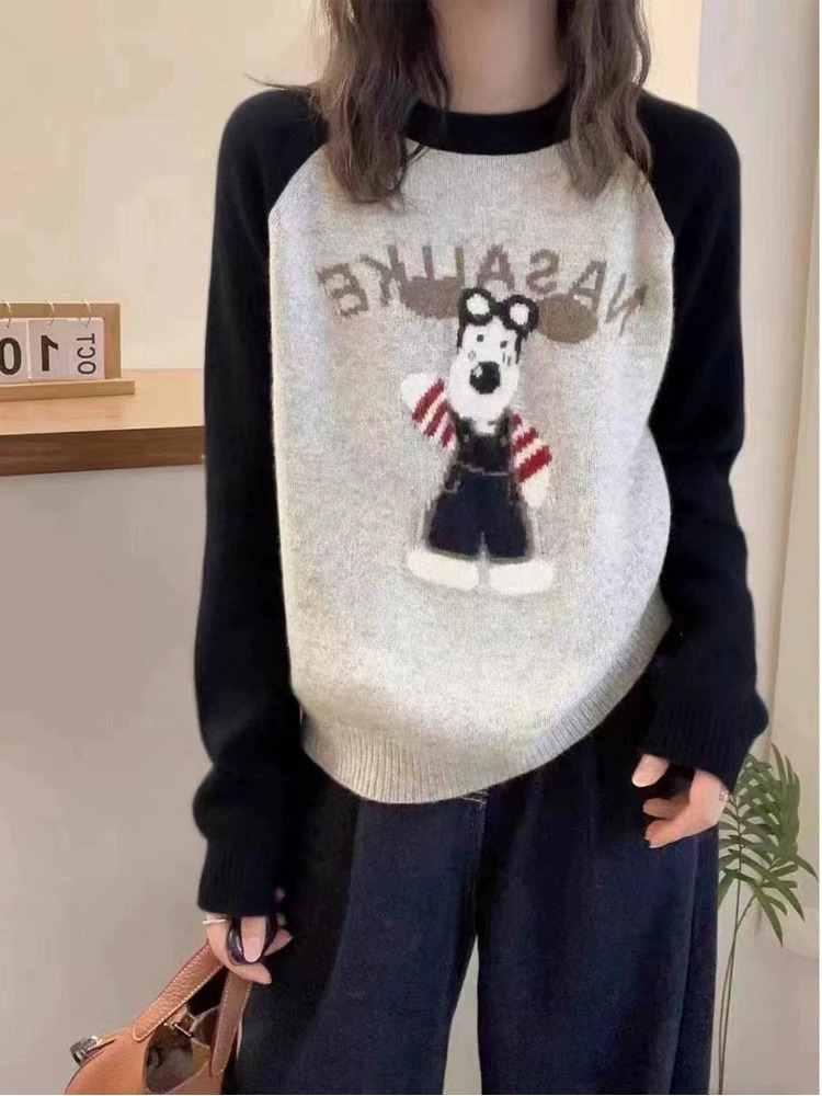 24 invierno Puyuan estilo retro estilo americano cuello redondo blando suéter glutinoso para mujeres 2024 nuevo invierno