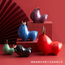 国潮中国年十二生肖创意犀牛陶瓷摆件家居客厅桌面装饰小工艺礼品