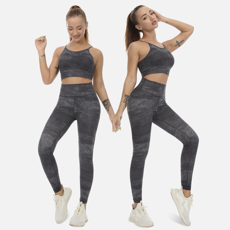 lulu Skin-friendly Yoga suit suit tie-dyed motion Underwear Paige Tight trousers Two Elastic bra