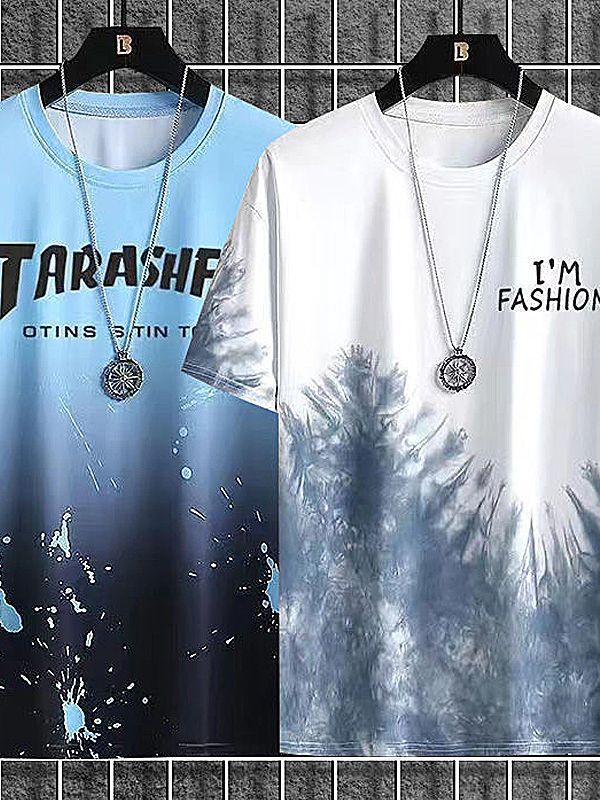 Verano nuevo gradiente de secado rápido camiseta de manga corta para hombres verano ins fresco hielo seda más tamaño suelta ropa casual superior