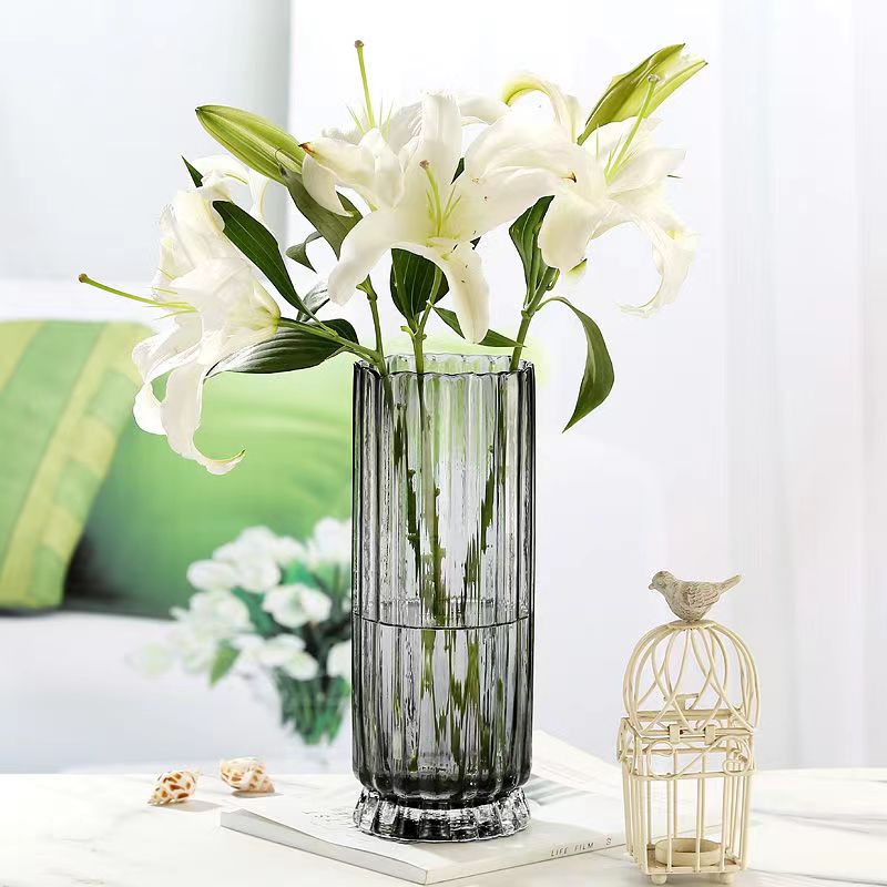 Luz de lujo transparente de alto nivel de arte vasos de vidrio mesa de comedor hidropónica rosa lirio arreglos de flores de escritorio vasos de decoración