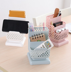 Three-layer pen holder desktop hollow cosmetic storage box phone stand student supplies home use minimalist plastic pen