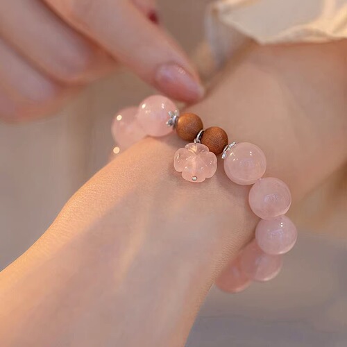 S925 Silver Natural Crystal Bracelet Horse Pink Crystal Female Peach Blossom Bracelet Girls Girlfriends Niche Exquisite Gift