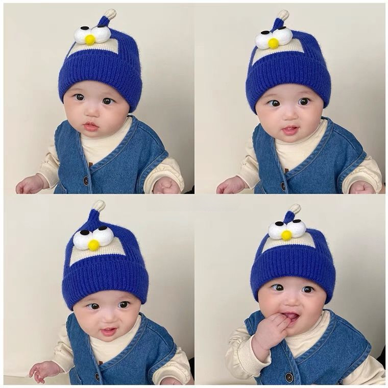 Babylue Høst og Vinter Gutter og Jenter Babystrikket ulllue Søt Supersøt Baby Big Eyes Pullover Cap Trendy_voghion.com