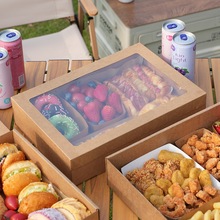 开窗牛皮纸户外露营餐盒野餐蛋糕盒烤肉甜品下午茶水果打包盒带盖