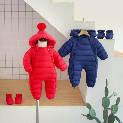 Baby Clothes Newborn Baby Onesie Baby Autumn and Winter Thickened Climbing Suit Outdoors Warm Down Cotton Embrace 