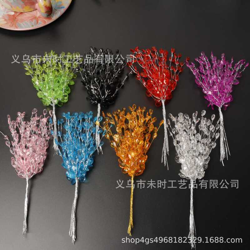 Spot Wholesale Wedding Acrylic Flat Water Drop String Christmas Decoration Three-Pronged Acrylic Artificial Bouquet Water Drop Flower Branch