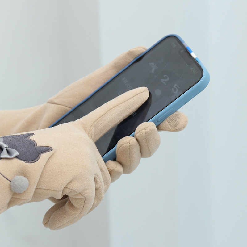 Las mujeres de invierno con forro polar esquí cálido estilo coreano lindo estudiante montar guantes de terciopelo transfronterizo al por mayor pantalla táctil de cinco dedos