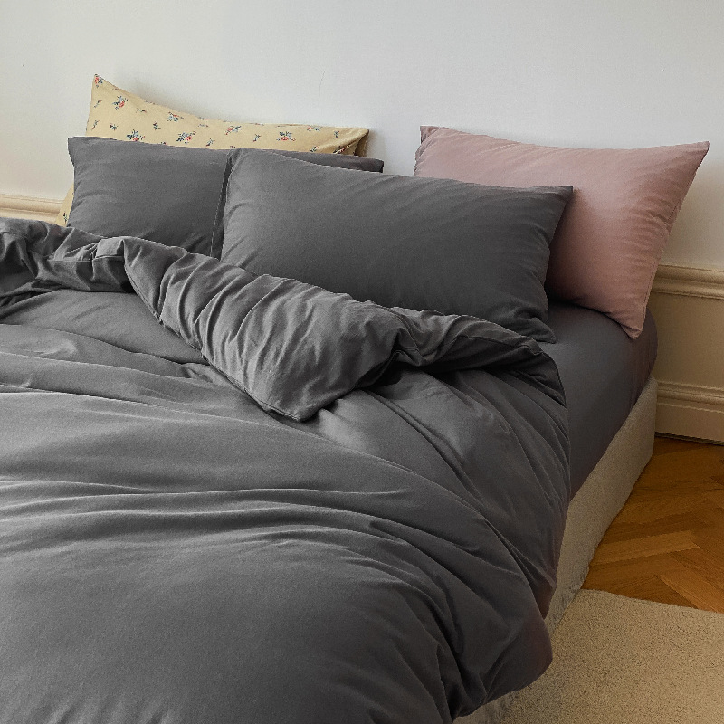 Nórdico ins color sólido simple doble pieza Tianzhu algodón desnudo dormir de punto algodón de cuatro piezas de algodón sábana ajustable 1,8