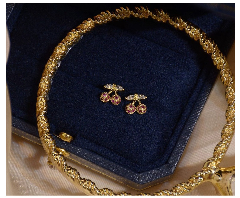 1 Pair 925 Sterling Silver Peach Cherry Fruit Zircon Small Stud Earrings Earrings Ear Studs display picture 3