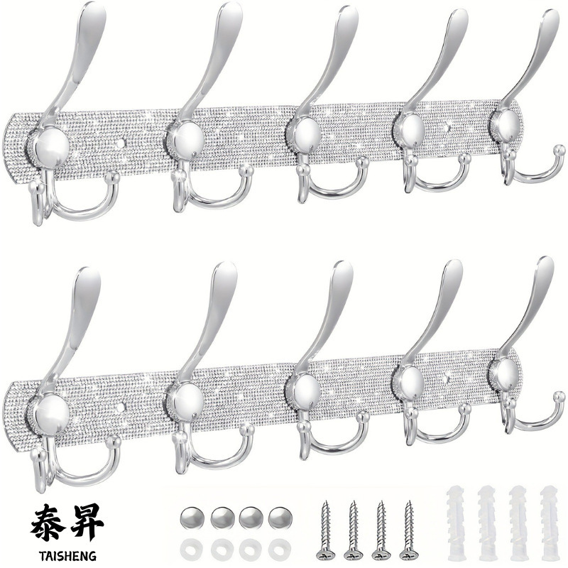 Stainless Steel 304 Hook Diamond Row Hook Door Back Hook for Hanging Clothes Storage Coat Hook Wall-Mounted Rhinestone Hook Wall Hanging