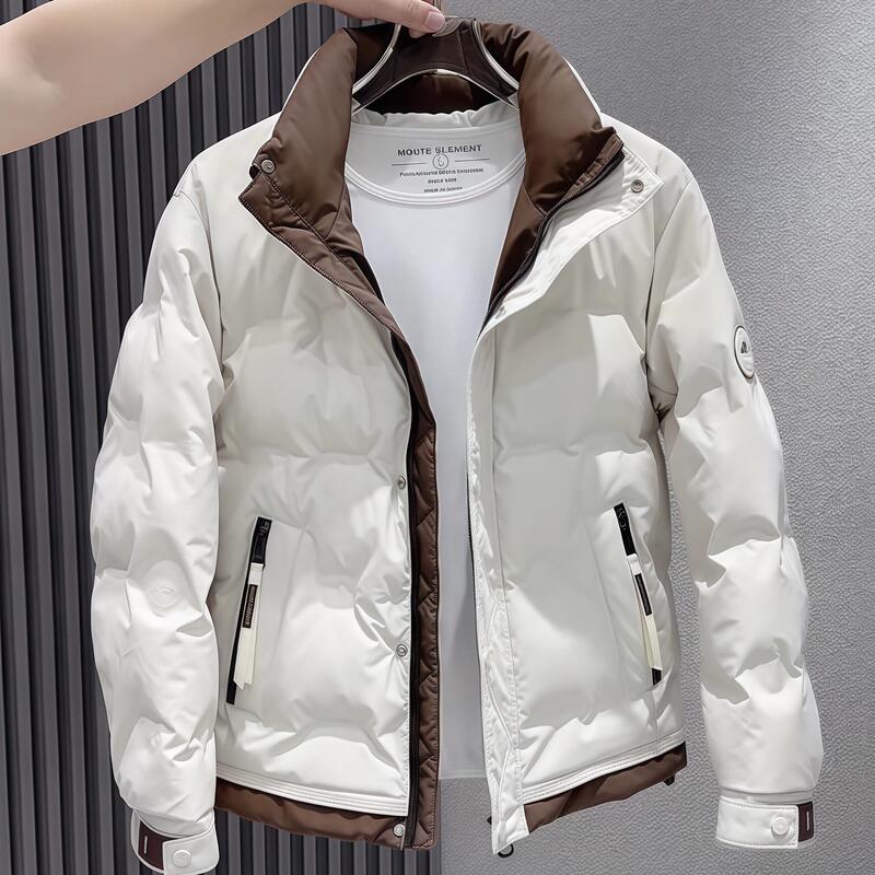 2026 winter new men's short down jacket, fashionable and thickened for warmth, white duck down, stand-up collar, casual and trendy outerwear for men
