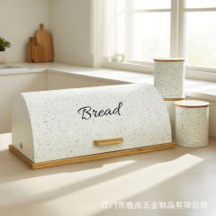 厨房储物罐4件套竹制面包箱咖啡糖收纳罐家用面包盒带盖收纳盒