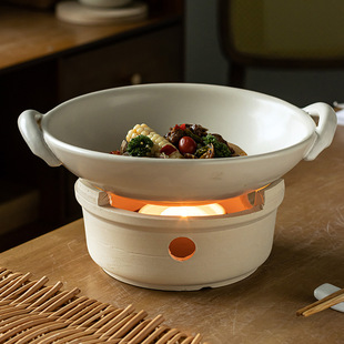 High Temperature Resistant Boiler Ceramic Double-Ear Dry Pot Restaurant Casserole Alcohol Stove Household Special Tableware Stew Pot Base Wholesale