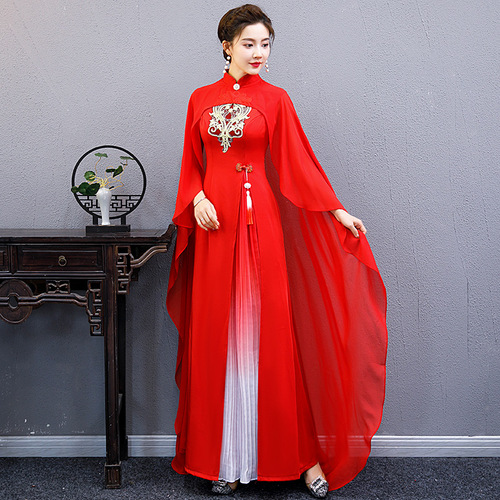 Runway cheongsam long costumes sleeveless Chinese wind elegant temperament Chinese dresses qipao retro cheongsam stage improved cheongsam