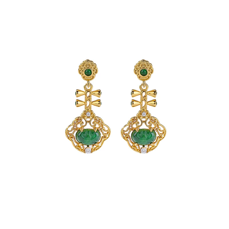  natural jade, серьги, образец серебро 925, китайский стиль