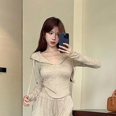 休闲时尚运动套装女年新款春秋修身上衣+阔腿长裤网红套装女