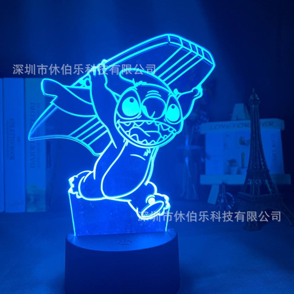 Stitch 3D noche luz colorida táctil control remoto nuevo creativo USB dormitorio escritorio atmósfera lámpara de mesa LED regalo