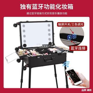 Professional Makeup Artist Makeup Case with Light, Large Capacity, Mirror Stand, 24inch Sense Bridal Makeup Trolley Case