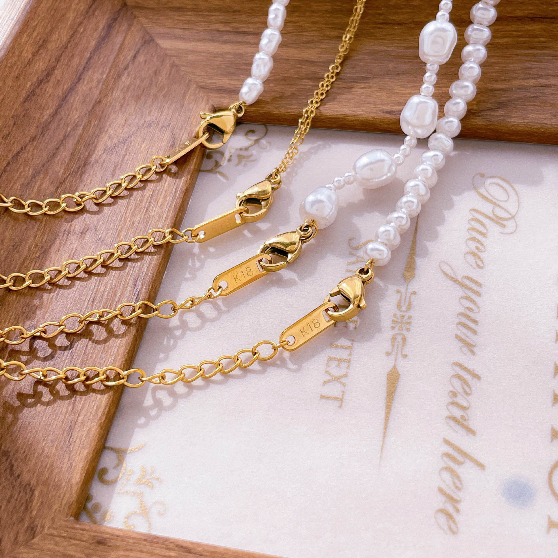 12g Weight Necklace Classification 1 Piece Quantity Banquet Occasion Freshwater Pearl, Titanium Steel Material Geometric Pattern Women's Gender Beaded, Plating Design Elegant Style Elegant Geometric Freshwater Pearl Titanium Steel Beaded Plating Necklace 5